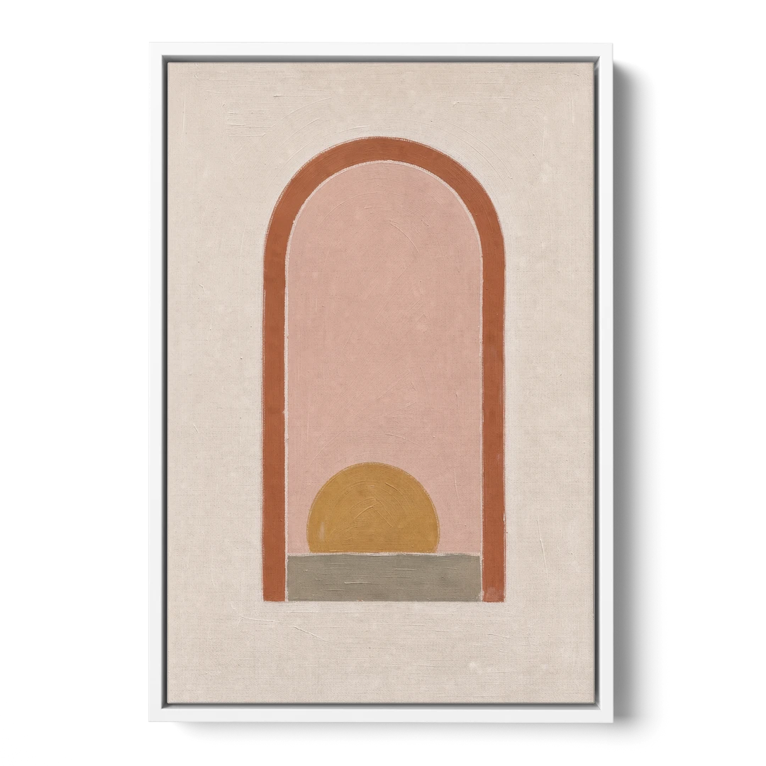 Boho Entryway Decor with Sun in a Tall Arch - White Framed Canvas Wall Art - Front