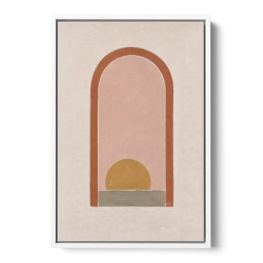 Boho Entryway Decor with Sun in a Tall Arch - White Framed Canvas Wall Art - Front