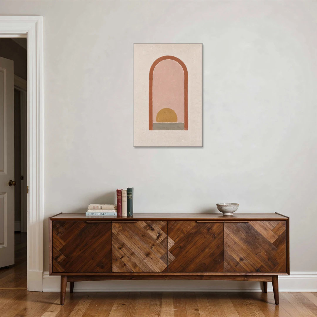 Boho Entryway Decor with Sun in a Tall Arch - Canvas Wall Art - Coffee Table - 24x36