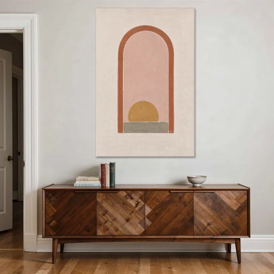 Boho Entryway Decor with Sun in a Tall Arch - Canvas Wall Art - Coffee Table - 40x60