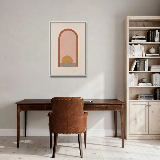Boho Entryway Decor with Sun in a Tall Arch - White Framed Canvas Wall Art - Office - 24x36