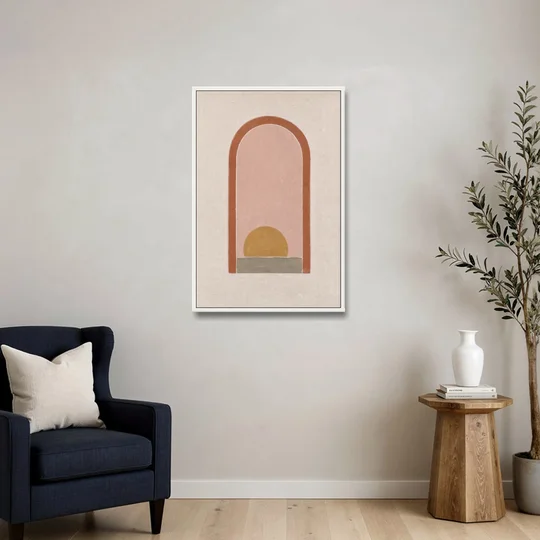 Boho Entryway Decor with Sun in a Tall Arch - White Framed Canvas Wall Art - Sofa - 24x36