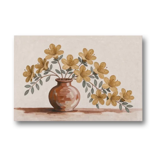 Boho Floral Wall Art with Mustard Azaleas - Canvas Wall Art - Front