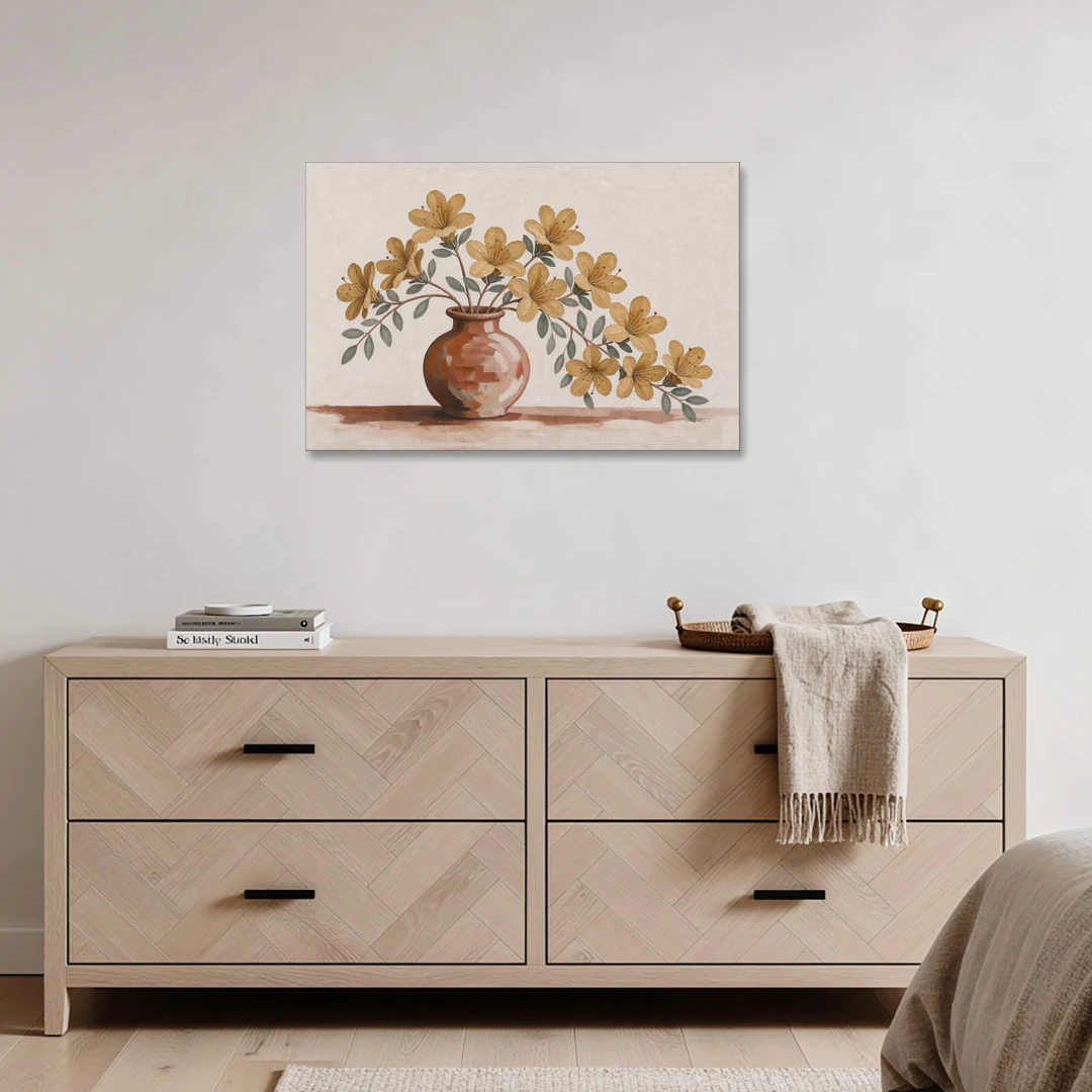 Boho Floral Wall Art with Mustard Azaleas - Canvas Wall Art - Coffee Table - 36x24