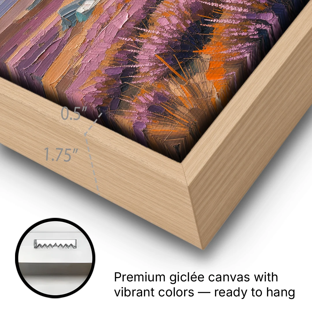 Boho Heather Moor at Sunset - Oak Framed Canvas Wall Art - Gallery Wrap Corner