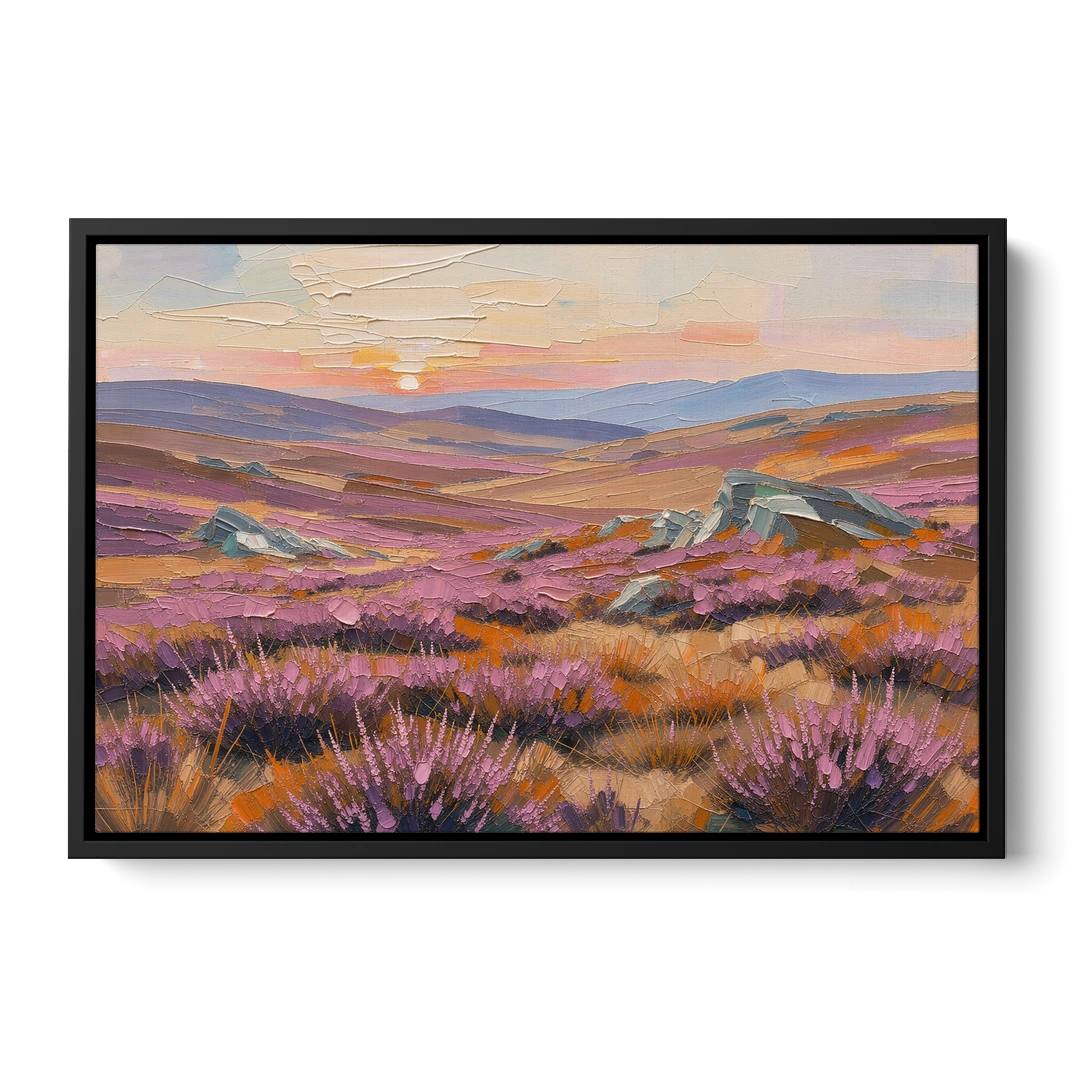 Boho Heather Moor at Sunset - Black Framed Canvas Wall Art - Front