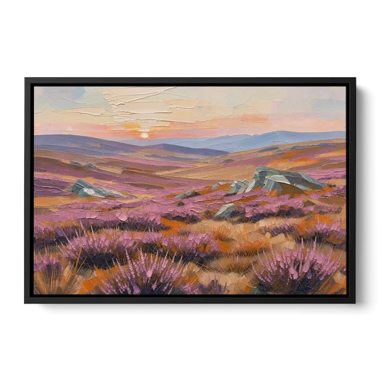 Boho Heather Moor at Sunset - Black Framed Canvas Wall Art - Front