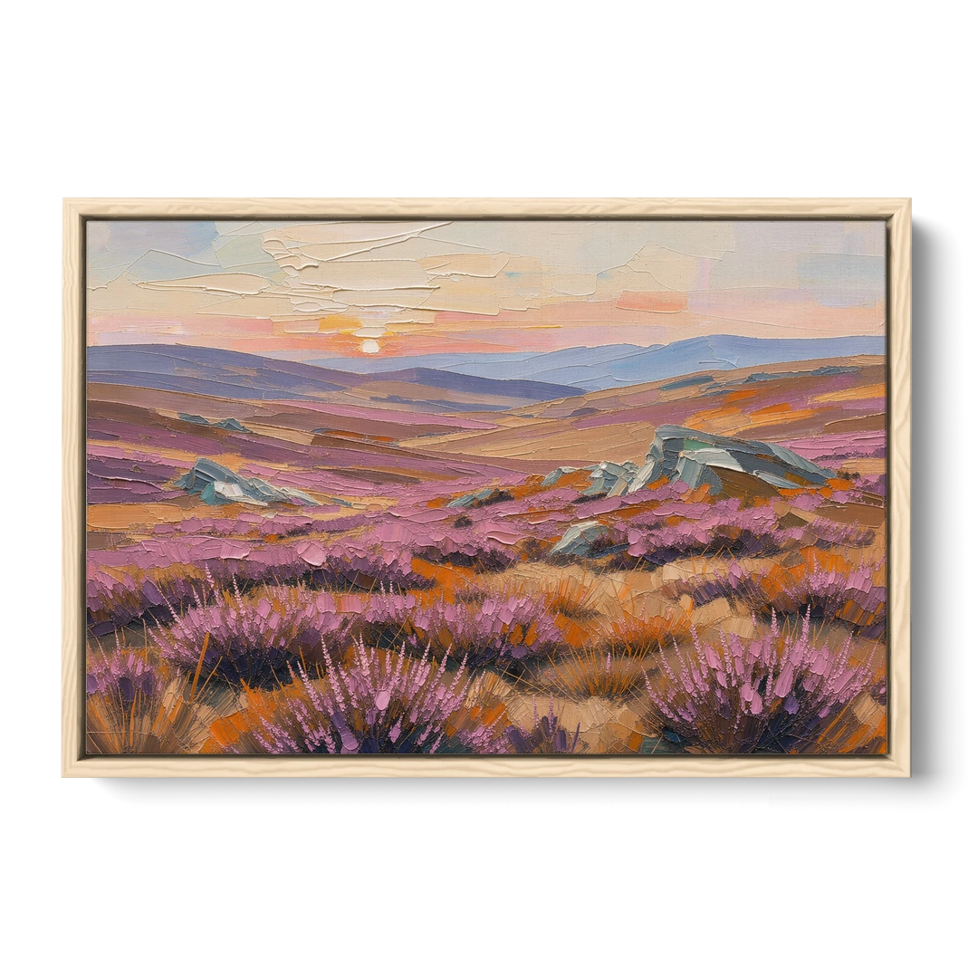 Boho Heather Moor at Sunset - Oak Framed Canvas Wall Art - Front