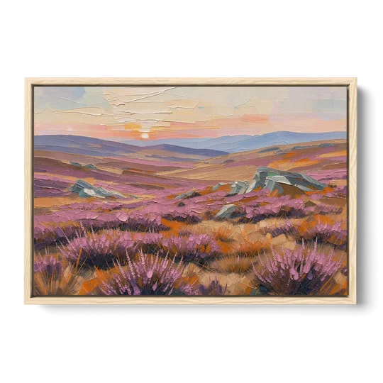 Boho Heather Moor at Sunset - Oak Framed Canvas Wall Art - Front