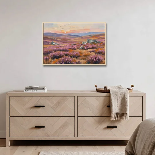 Boho Heather Moor at Sunset - Oak Framed Canvas Wall Art - Coffee Table - 36x24