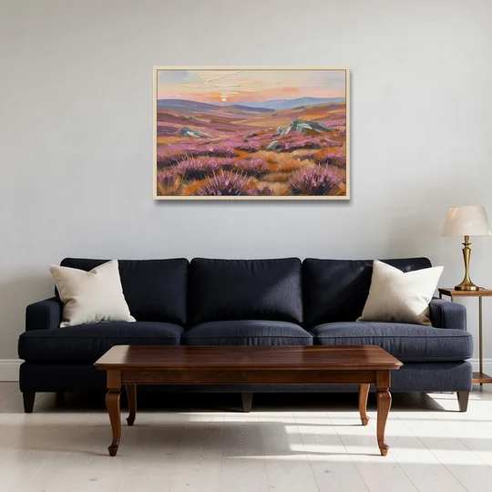 Boho Heather Moor at Sunset - Oak Framed Canvas Wall Art - Sofa - 36x24