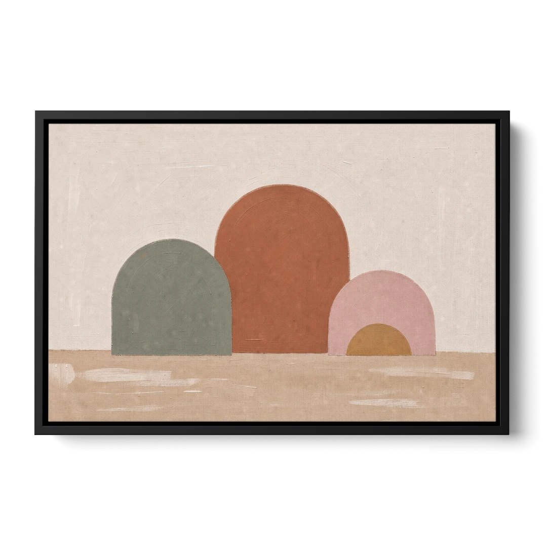 Boho Living Room Wall Art with Three Painted Arches - Black Framed Canvas Wall Art - Front