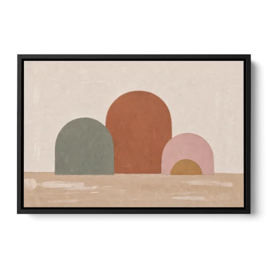 Boho Living Room Wall Art with Three Painted Arches - Black Framed Canvas Wall Art - Front