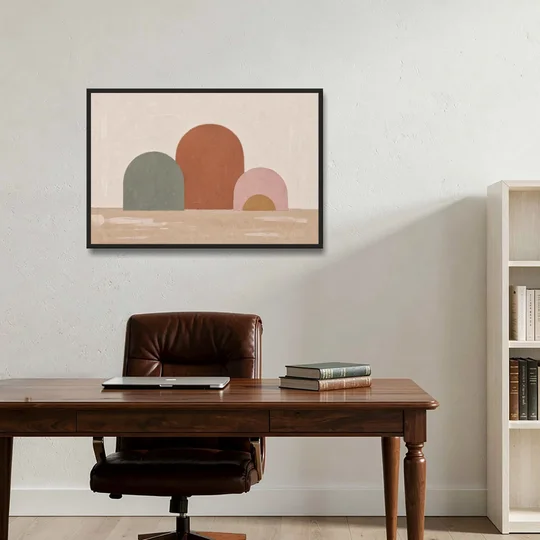 Boho Living Room Wall Art with Three Painted Arches - Black Framed Canvas Wall Art - Office - 36x24