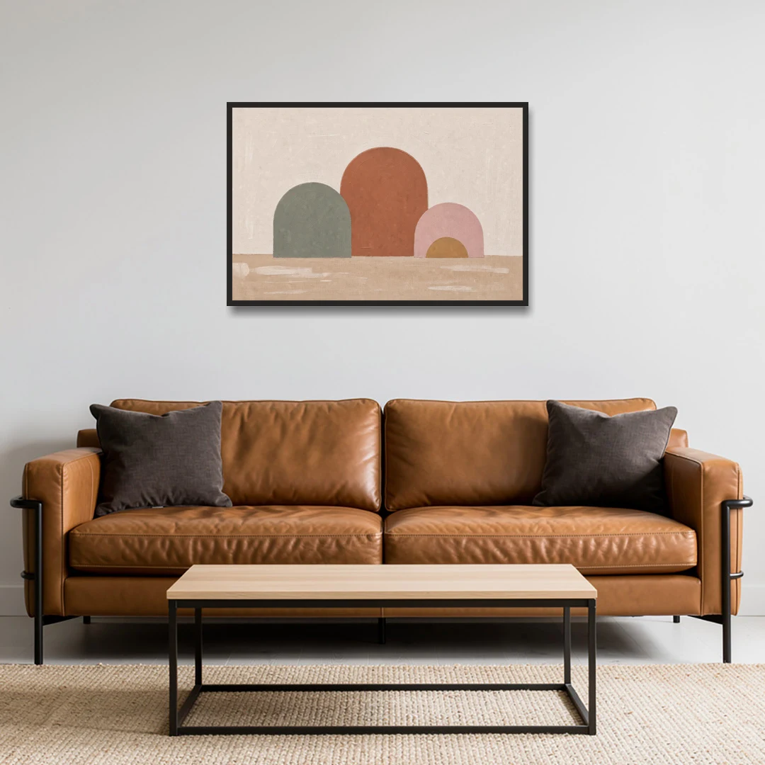 Boho Living Room Wall Art with Three Painted Arches - Black Framed Canvas Wall Art - Sofa - 36x24