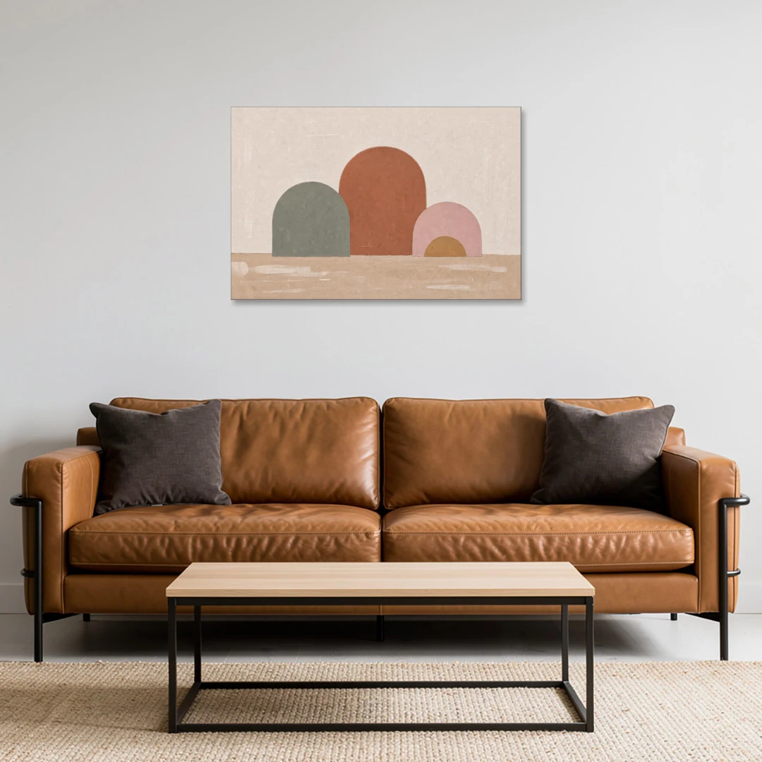 Boho Living Room Wall Art with Three Painted Arches - Canvas Wall Art - Sofa - 36x24