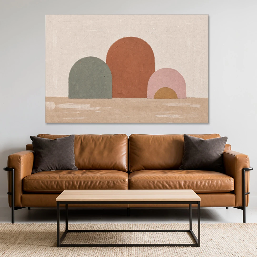 Boho Living Room Wall Art with Three Painted Arches - Canvas Wall Art - Sofa - 60x40