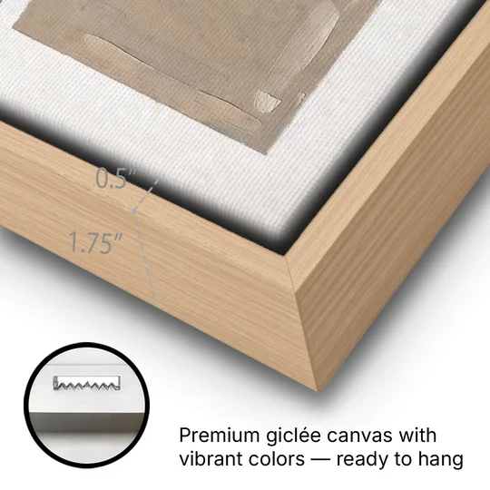 Boho Minimalist Adobe Quarter Circle Under an Ink Arc - Oak Framed Canvas Wall Art - Gallery Wrap Corner