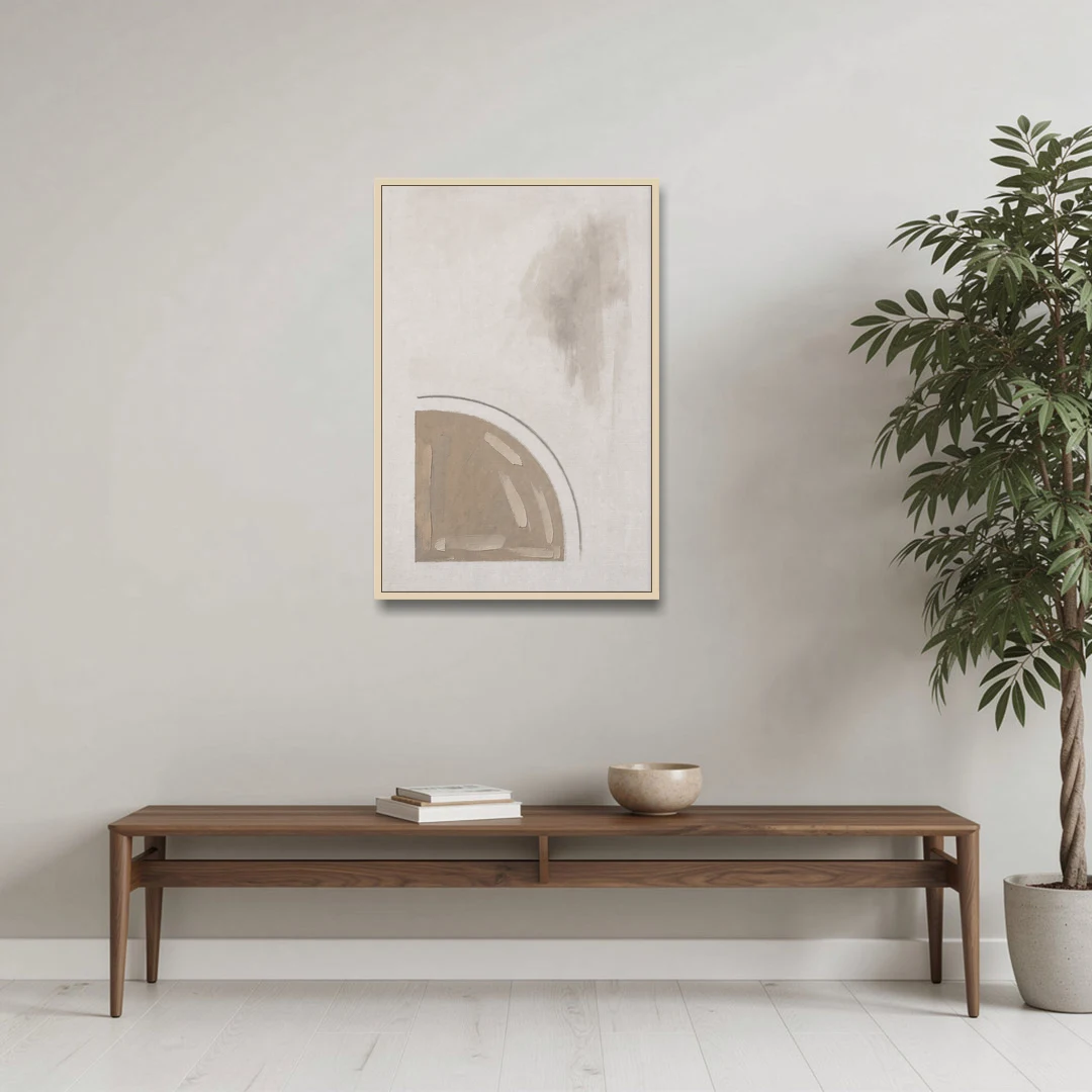 Boho Minimalist Adobe Quarter Circle Under an Ink Arc - Oak Framed Canvas Wall Art - Coffee Table - 24x36