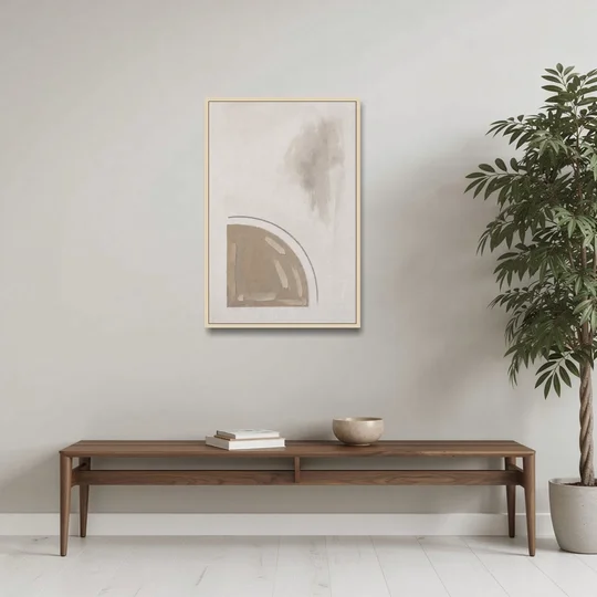 Boho Minimalist Adobe Quarter Circle Under an Ink Arc - Oak Framed Canvas Wall Art - Coffee Table - 24x36