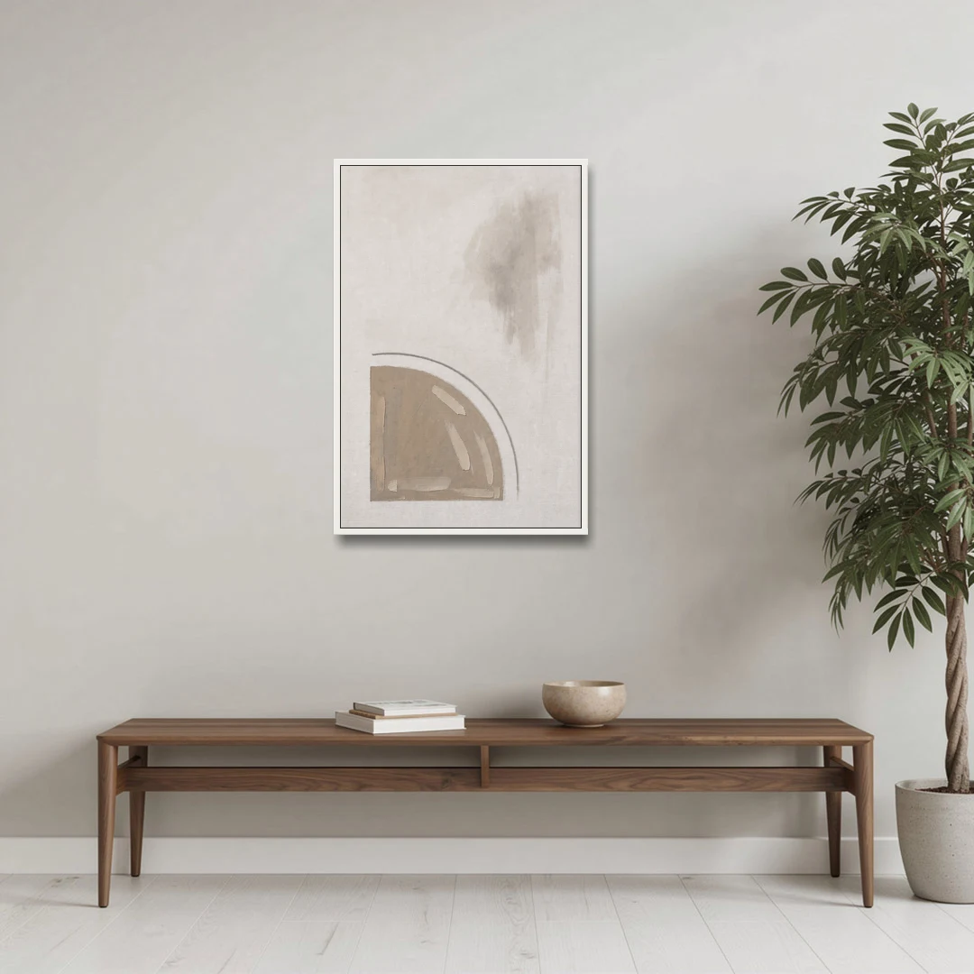 Boho Minimalist Adobe Quarter Circle Under an Ink Arc - White Framed Canvas Wall Art - Coffee Table - 24x36