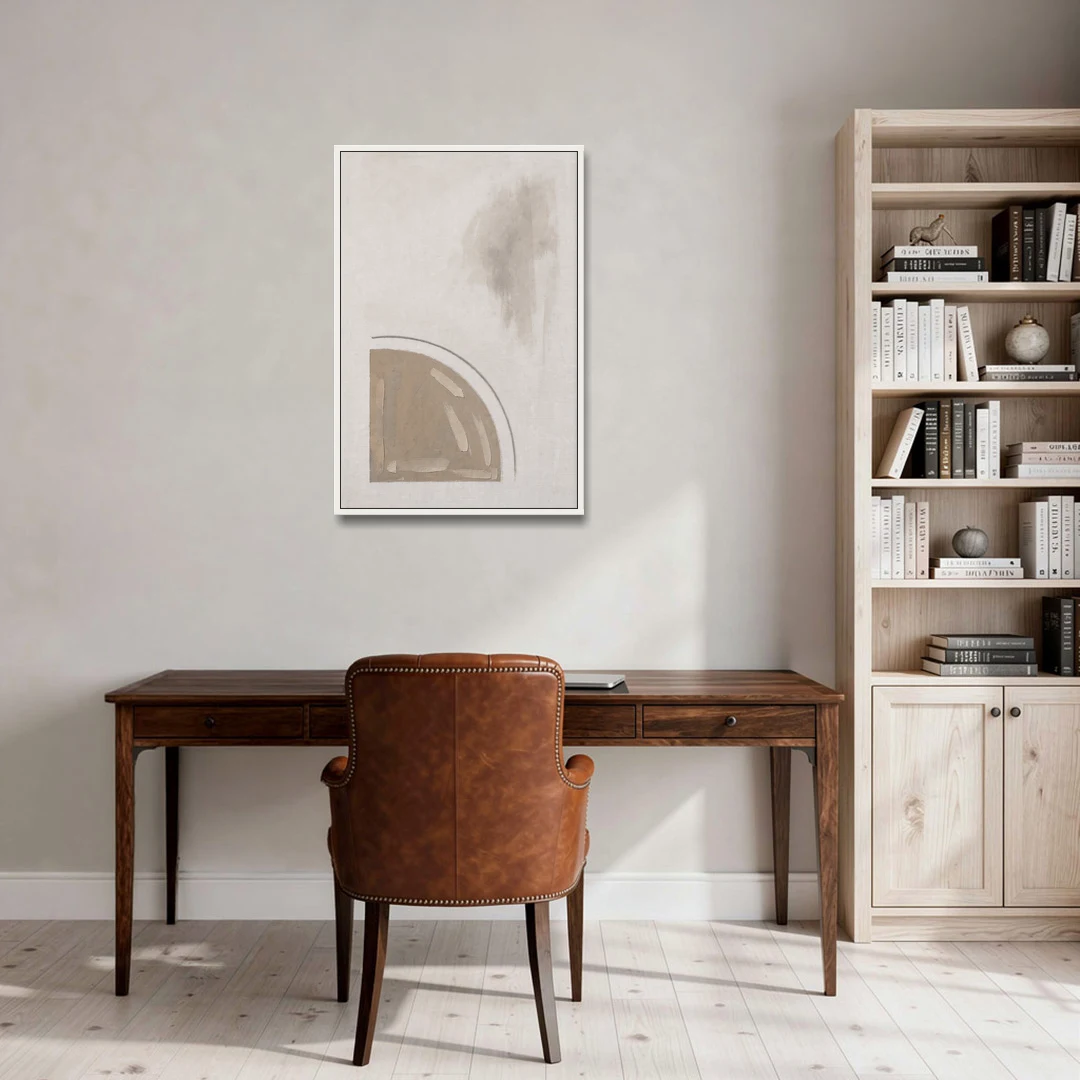 Boho Minimalist Adobe Quarter Circle Under an Ink Arc - White Framed Canvas Wall Art - Office - 24x36