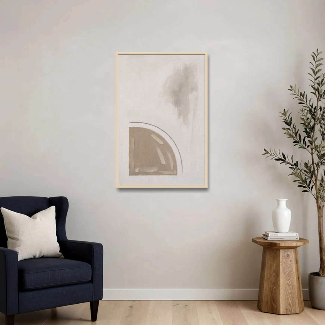 Boho Minimalist Adobe Quarter Circle Under an Ink Arc - Oak Framed Canvas Wall Art - Sofa - 24x36