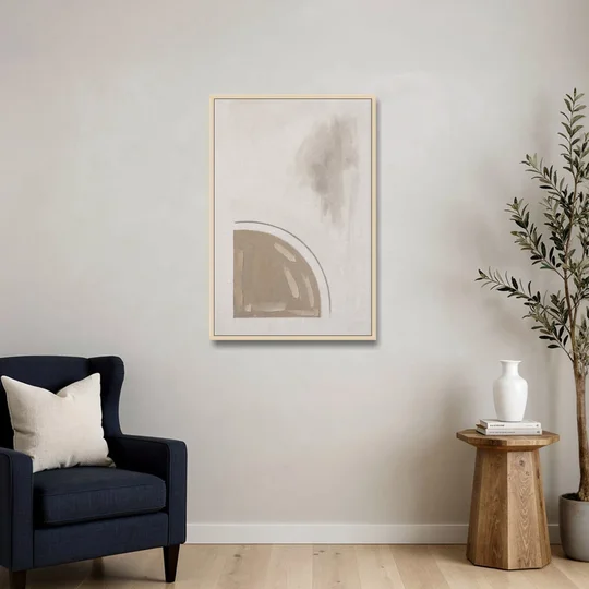 Boho Minimalist Adobe Quarter Circle Under an Ink Arc - Oak Framed Canvas Wall Art - Sofa - 24x36