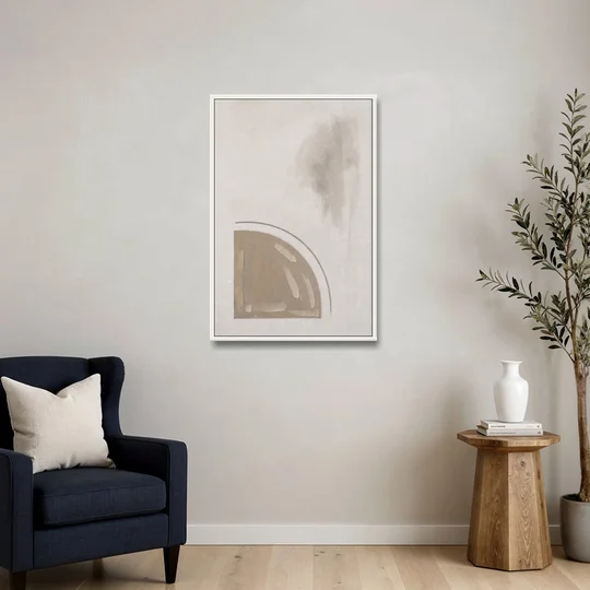 Boho Minimalist Adobe Quarter Circle Under an Ink Arc - White Framed Canvas Wall Art - Sofa - 24x36