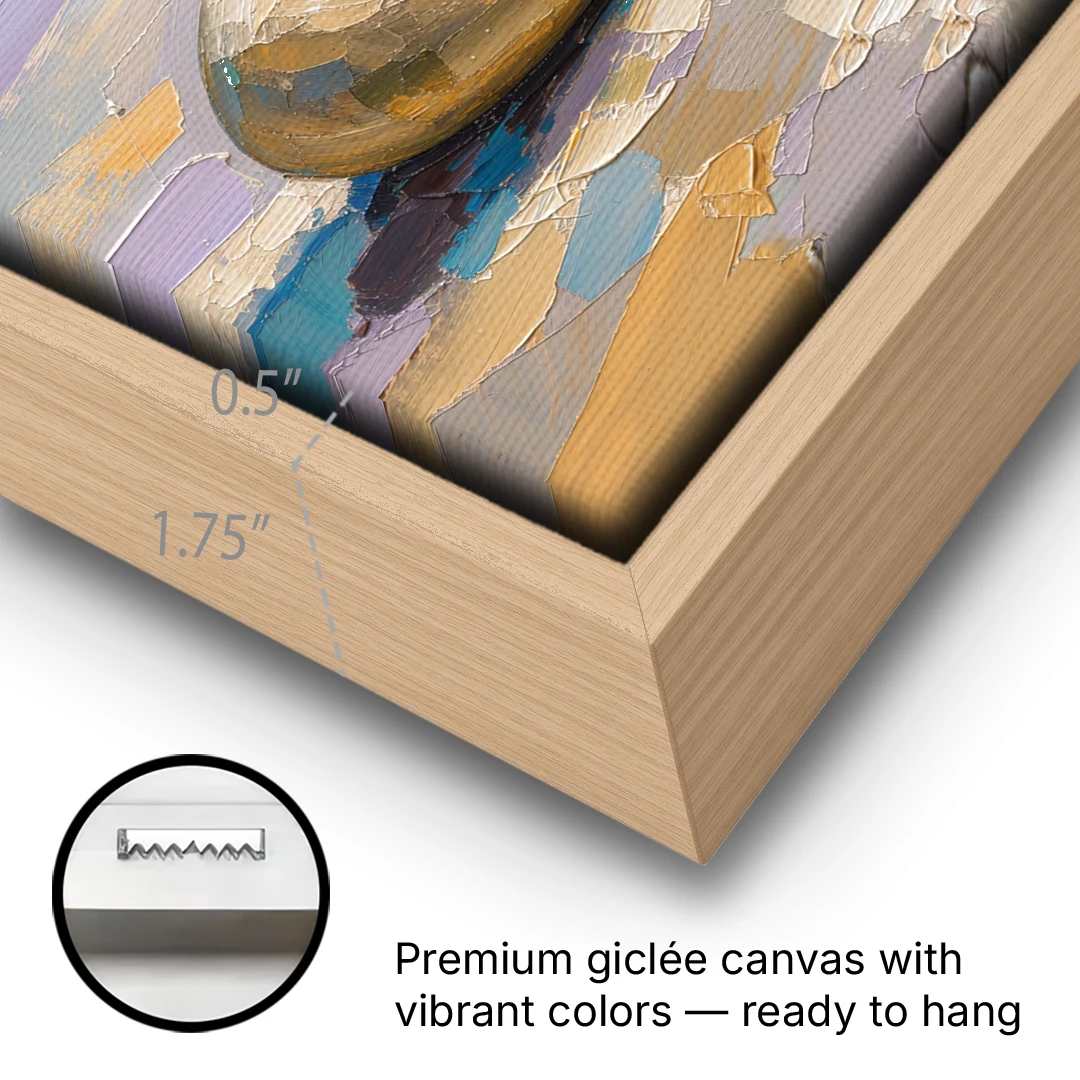 Boho Neutral Pebble Trio in Ivory, Ochre and Sage - Oak Framed Canvas Wall Art - Gallery Wrap Corner