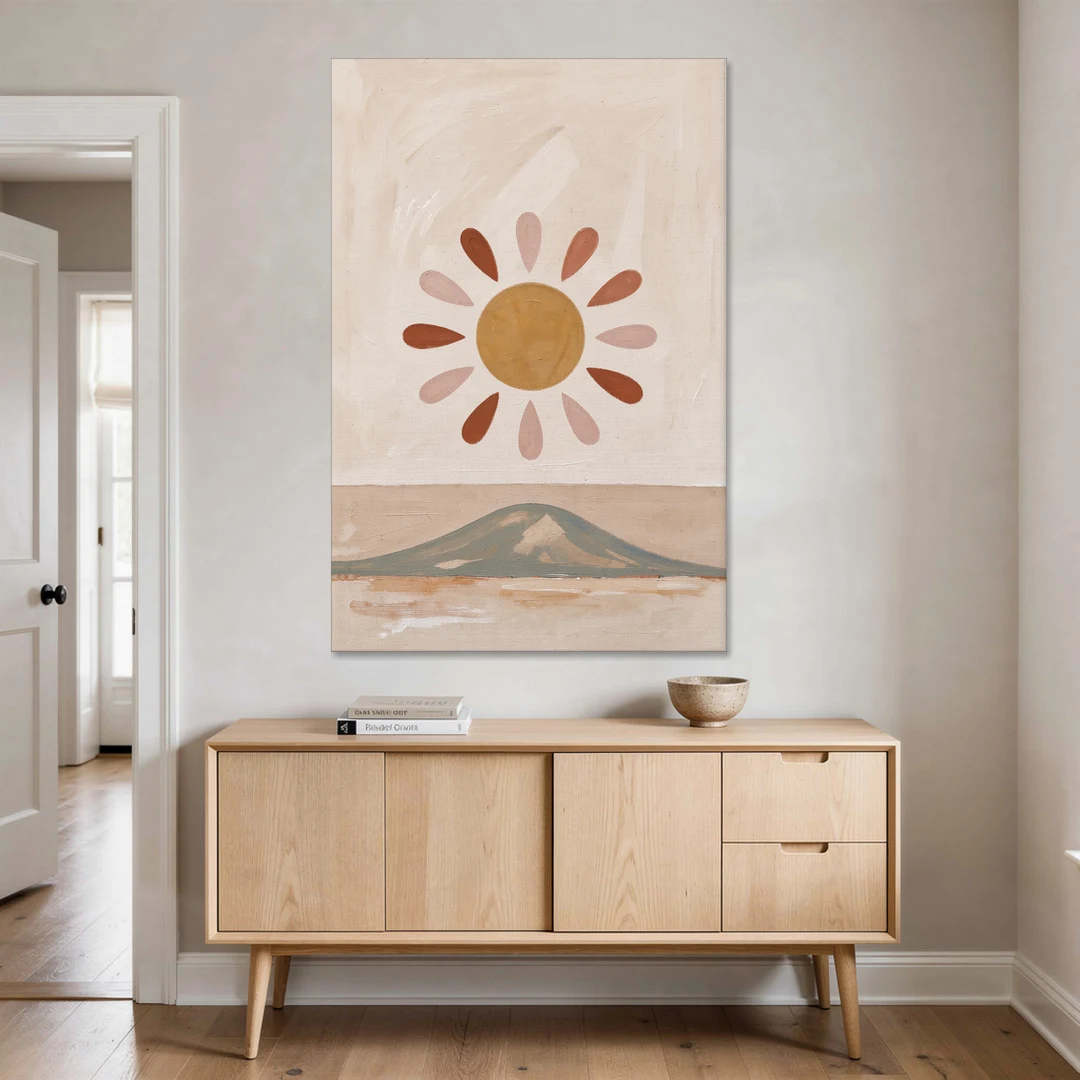 Boho Paintings Sun Rising Over a Gentle Hill - Canvas Wall Art - Coffee Table - 40x60