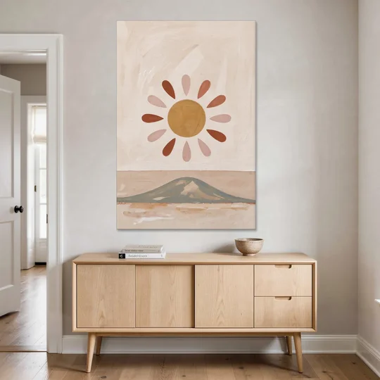 Boho Paintings Sun Rising Over a Gentle Hill - Canvas Wall Art - Coffee Table - 40x60