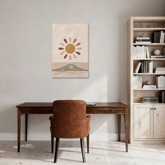 Boho Paintings Sun Rising Over a Gentle Hill - Canvas Wall Art - Office - 24x36