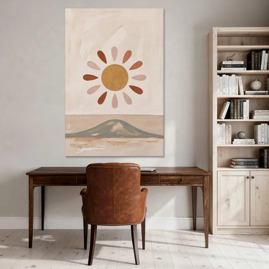 Boho Paintings Sun Rising Over a Gentle Hill - Canvas Wall Art - Office - 40x60