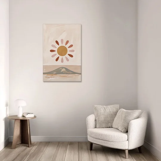 Boho Paintings Sun Rising Over a Gentle Hill - Canvas Wall Art - Sofa - 24x36