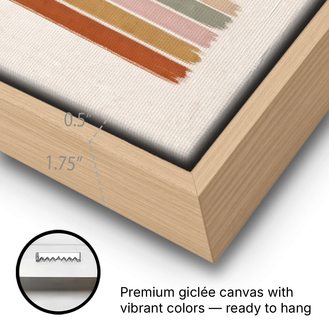 Boho Rainbow Canvas with Tall Painted Bands - Oak Framed Canvas Wall Art - Gallery Wrap Corner