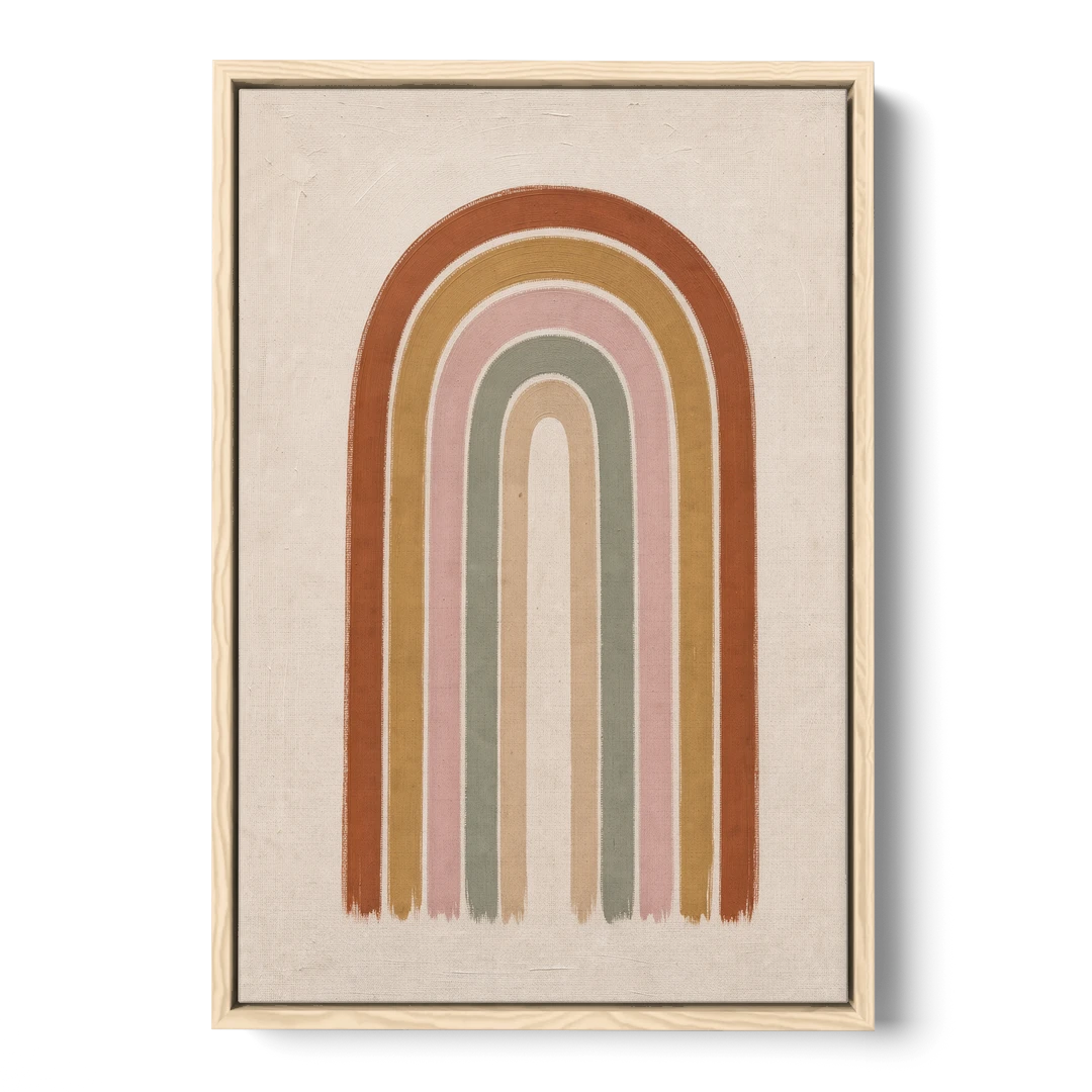 Boho Rainbow Canvas with Tall Painted Bands - Oak Framed Canvas Wall Art - Front