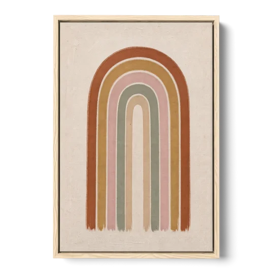 Boho Rainbow Canvas with Tall Painted Bands - Oak Framed Canvas Wall Art - Front