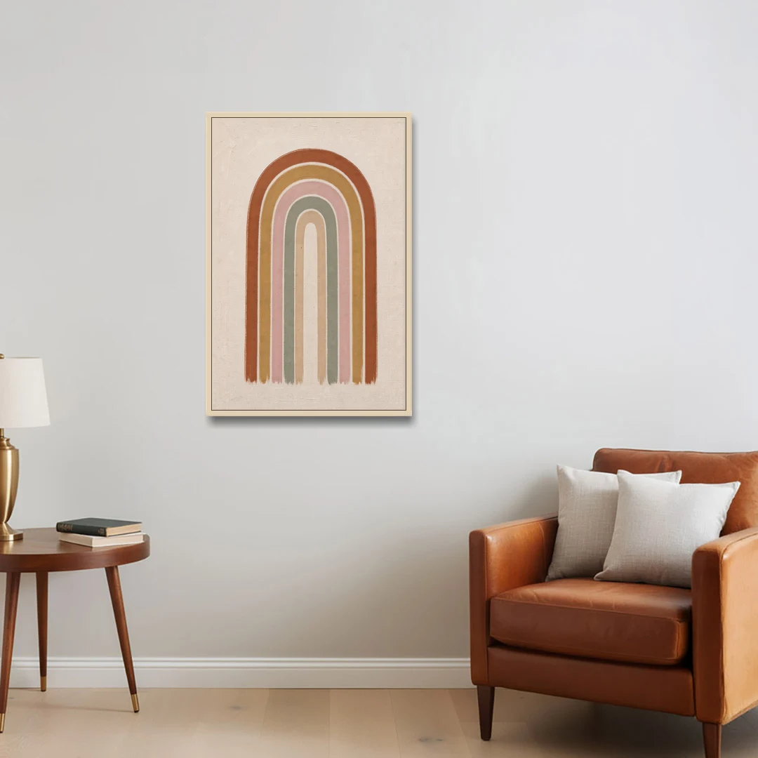 Boho Rainbow Canvas with Tall Painted Bands - Oak Framed Canvas Wall Art - Sofa - 24x36
