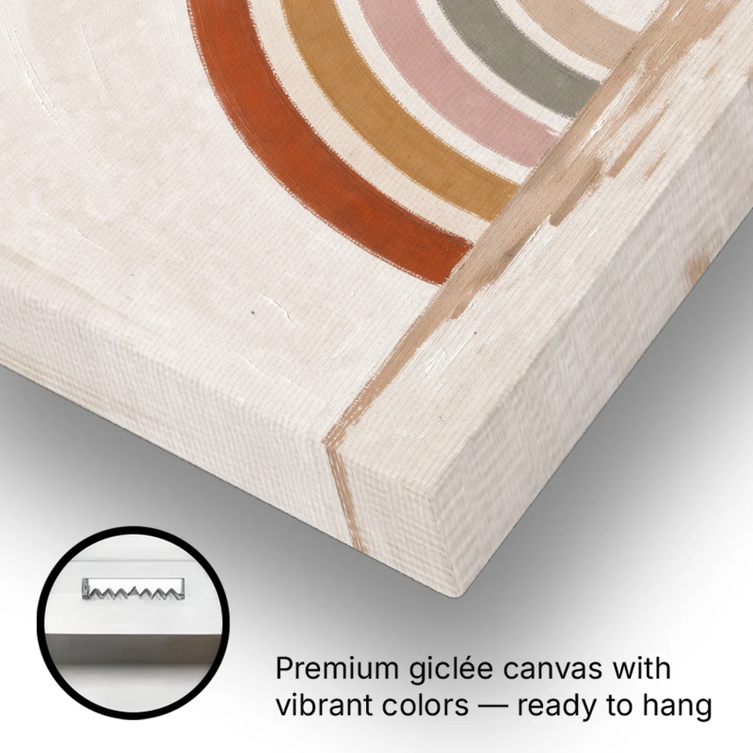 Boho Rainbow Wall Art with a Floating Sun - Canvas Wall Art - Gallery Wrap Corner