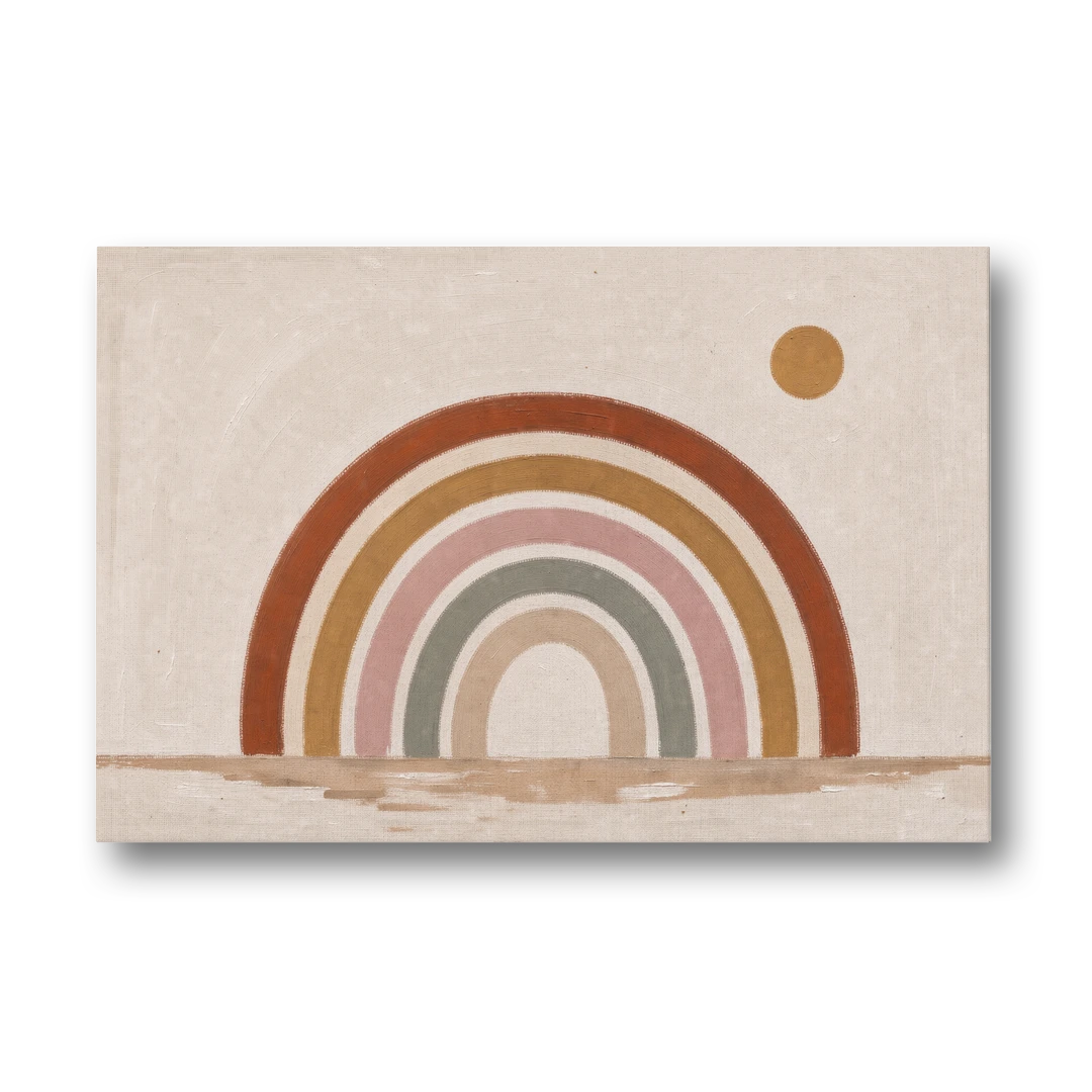 Boho Rainbow Wall Art with a Floating Sun - Canvas Wall Art - Front