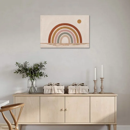 Boho Rainbow Wall Art with a Floating Sun - Canvas Wall Art - Coffee Table - 36x24