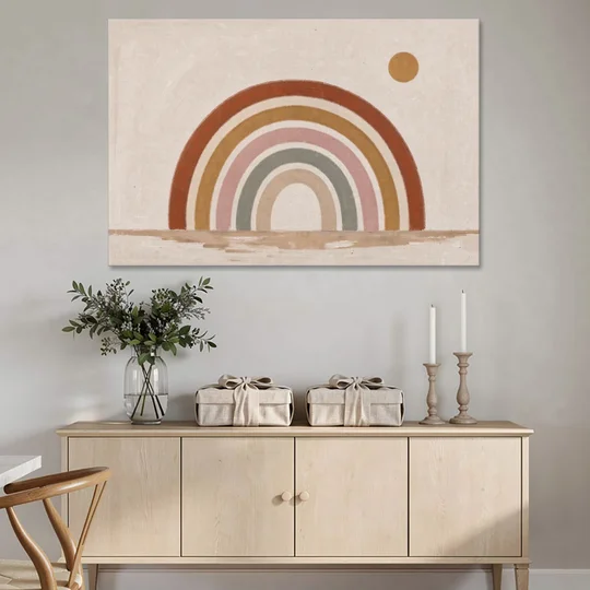 Boho Rainbow Wall Art with a Floating Sun - Canvas Wall Art - Coffee Table - 60x40