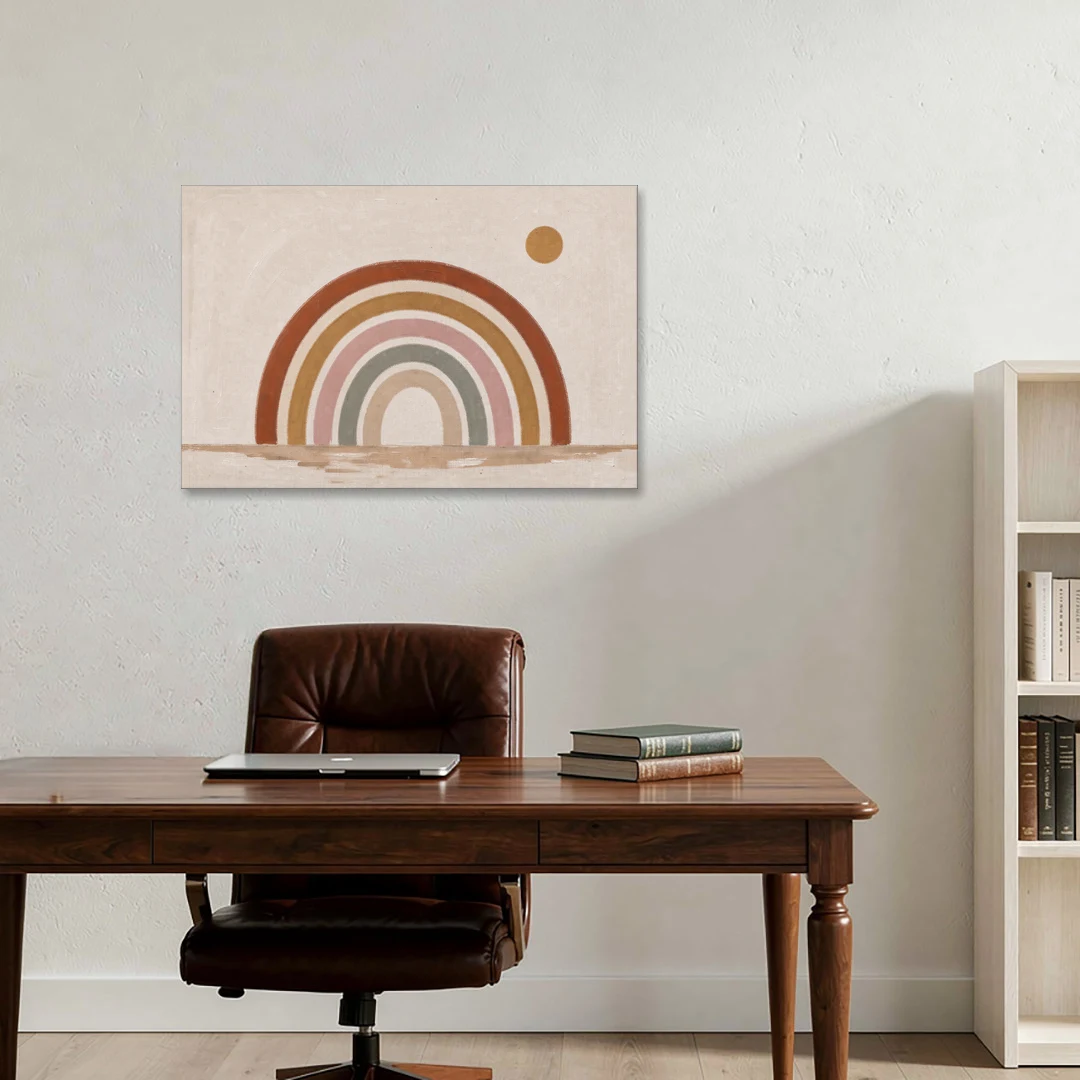 Boho Rainbow Wall Art with a Floating Sun - Canvas Wall Art - Office - 36x24