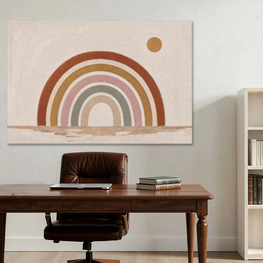 Boho Rainbow Wall Art with a Floating Sun - Canvas Wall Art - Office - 60x40