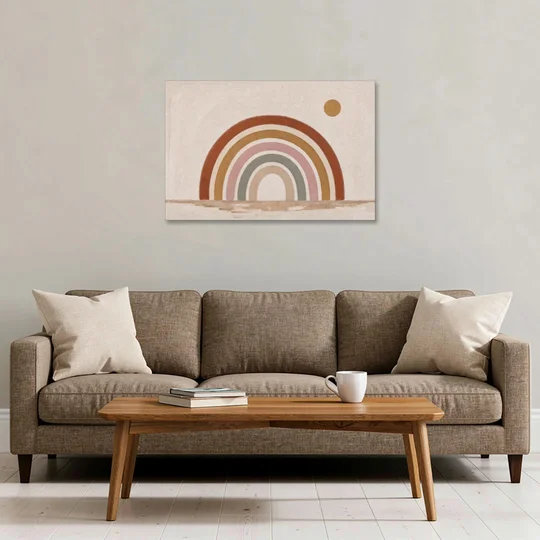 Boho Rainbow Wall Art with a Floating Sun - Canvas Wall Art - Sofa - 36x24