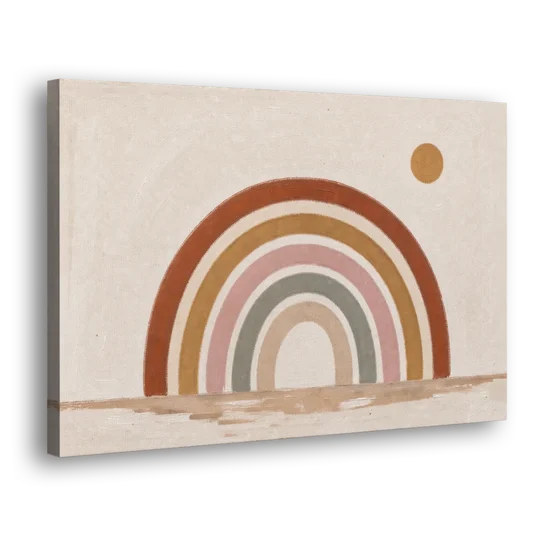 Boho Rainbow Wall Art with a Floating Sun - Canvas Wall Art - Side