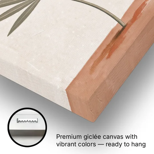 Boho Sun Over a Sage Palm Leaf - Canvas Wall Art - Gallery Wrap Corner