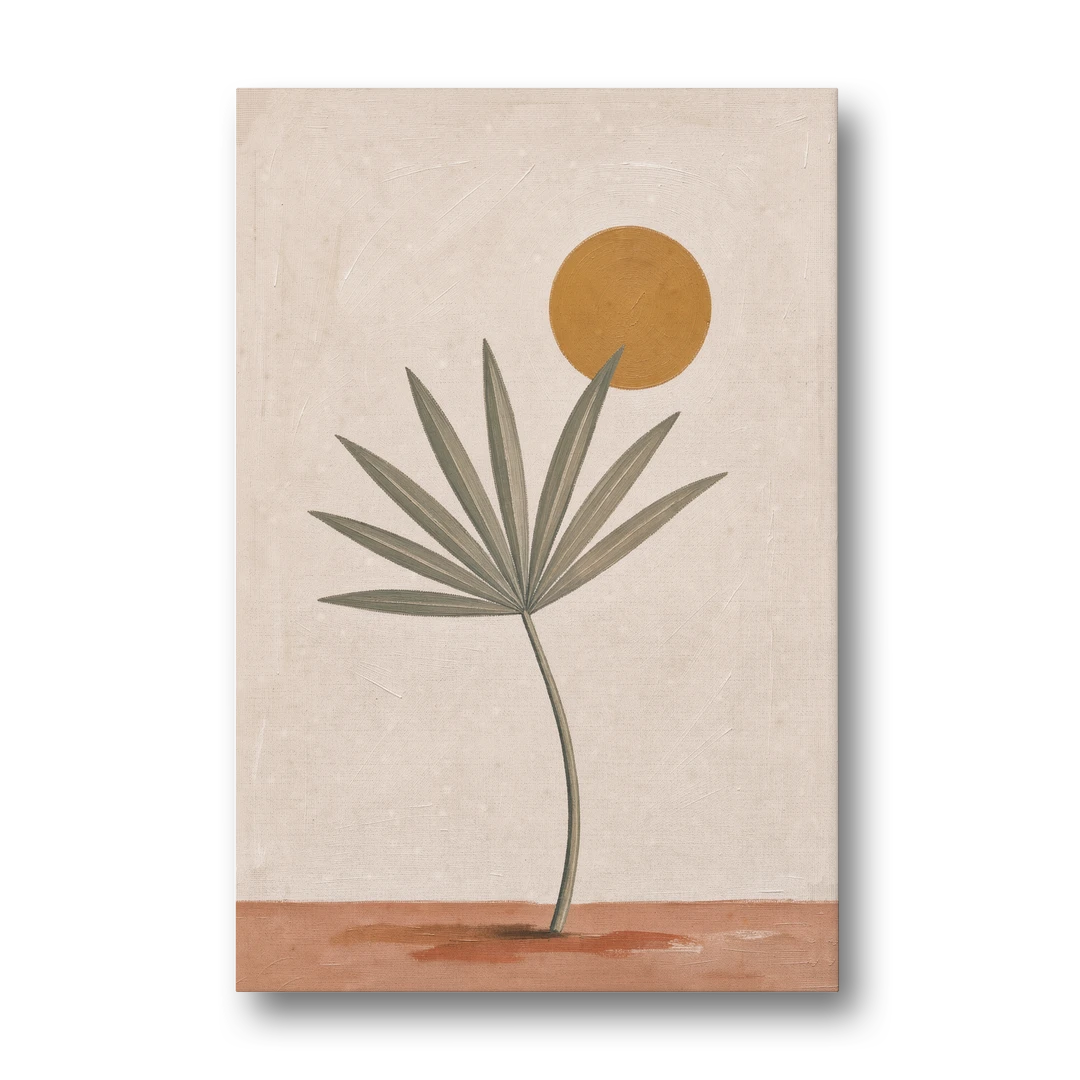 Boho Sun Over a Sage Palm Leaf - Canvas Wall Art - Front
