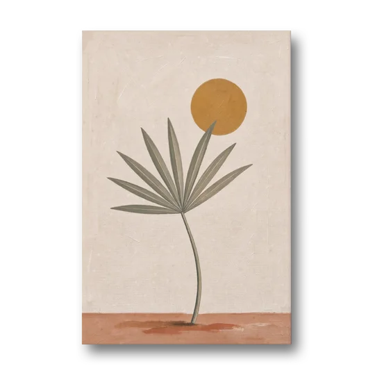 Boho Sun Over a Sage Palm Leaf - Canvas Wall Art - Front